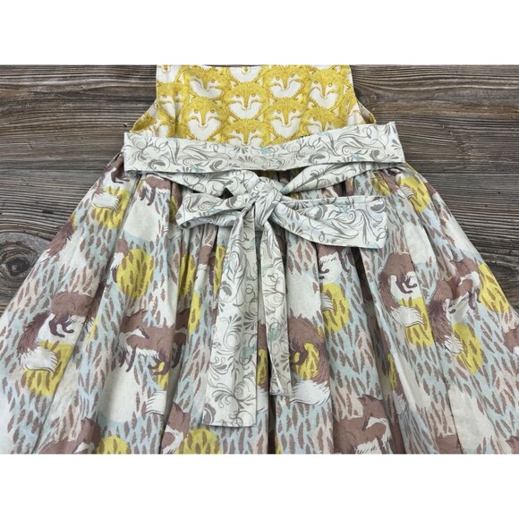 Knock Knock Girls Sleeveless Dress Size 4 Handmade USA Yellow Brown Fox Print - Picture 6 of 11